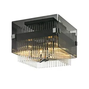 Apollo Ceiling Light With Smoke Glass Panels And Plated Finish - Stylish Flush Mount Design
