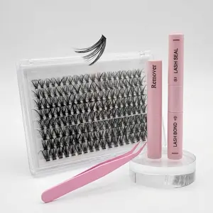 DIY Lash Clusters Kit - Soft Fluffy Long-Lasting Lashes with Glue Remover & Tweezer for Beginners Easy At-Home Application - Eyelash Set