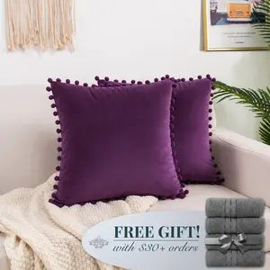 Mocassi 2-Piece Velvet Pom-Pom Cushion Covers, Decorative Pillow Covers with Hotel Premier Finish