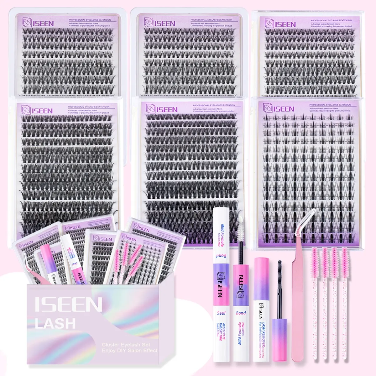 4 Styles Mixed Eyelash Cluster Extension Set, 6 Boxes with Glue, Sealer, Remover, Tweezers, Brush, 1540 Pcs, DIY Home Use, Valentine's Gift, Diy Lash Kit
