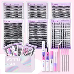 4 Styles Mixed Eyelash Cluster Set, 6 Boxes with Glue, Sealer, Remover, Tweezers, Brush, 1540 Pcs, DIY Home Use, Valentine's Gift, Diy Lash Kit