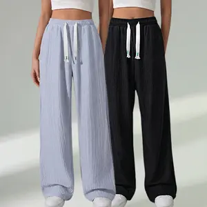 2-pack — women’s regular-fit solid-color lightweight corduroy pants for spring/summer, comfortable and breathable with a drawstring waist and wide waistband design; casual style with pockets, suitable for everyday wear; unisex fit available in plus sizes.