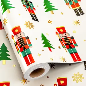 Nutcracker Wrapping Paper Roll, White Christmas Wrapping Paper, Metallic Foil Elegant Christmas Tree, Nutcracker  Wrap for Holiday,  Year, Celebrations (Mini Roll, 17 Inch X 33 )