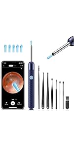 Wax Removal, Cleaner with Camera with 1080P, Otoscope with Light, Wax Removal Kit with 6 Pick, Camera for iPhone, iPad, Android Phones (Blue)