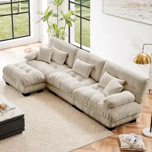 Modular Sectional Sofa Cloud Couch, 3-Seater Sofa L Shaped Couch with Movable Ottoman, Modern Deep Seat Couches for Living Room,  Comfy Chenille Oversized Sofas for Bedroom