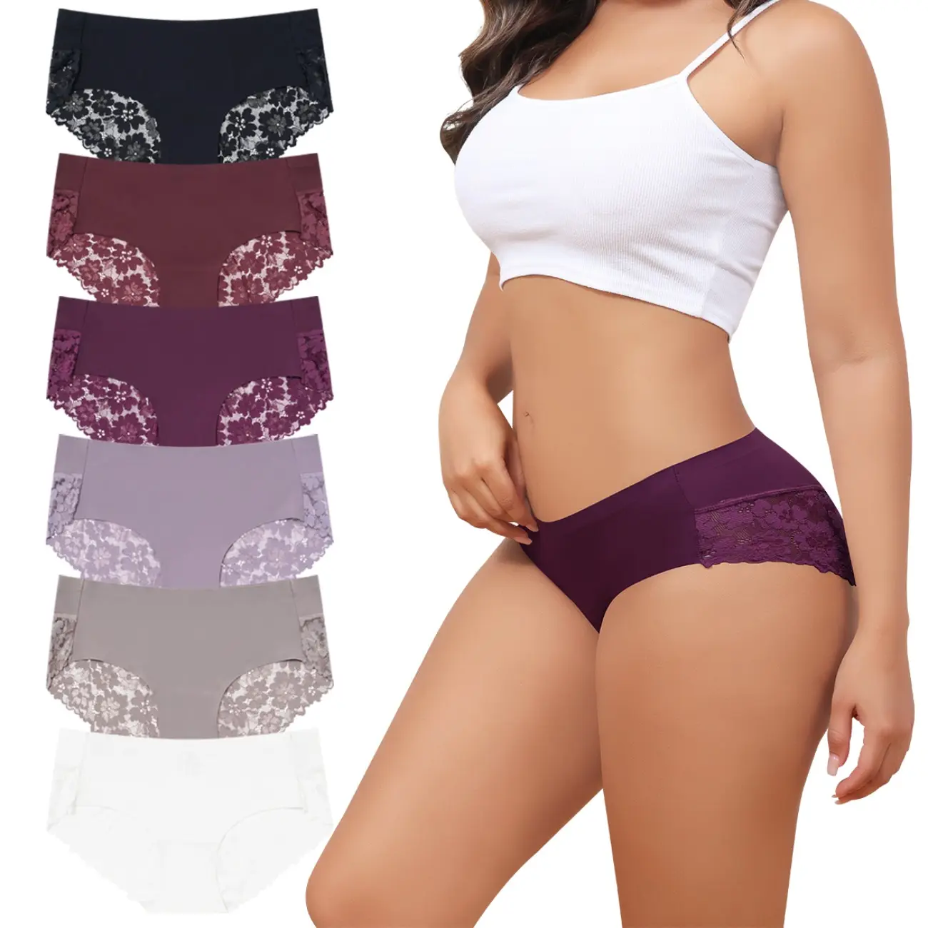 LEVAO Valentine's Day Lace Seamless Cheeky Underwear for Women, Soft No Show Hipster Bikini Panties, 6-Pack S-XXL – Perfect Gift for Her