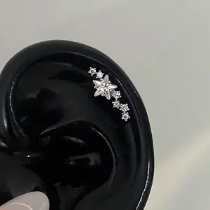 EVISPOL Shiny Star Zircon 316L Stainless Steel Stud Earrings for Women Silver Color Cartilage Tragus Helix Ear Piercing Jewelry