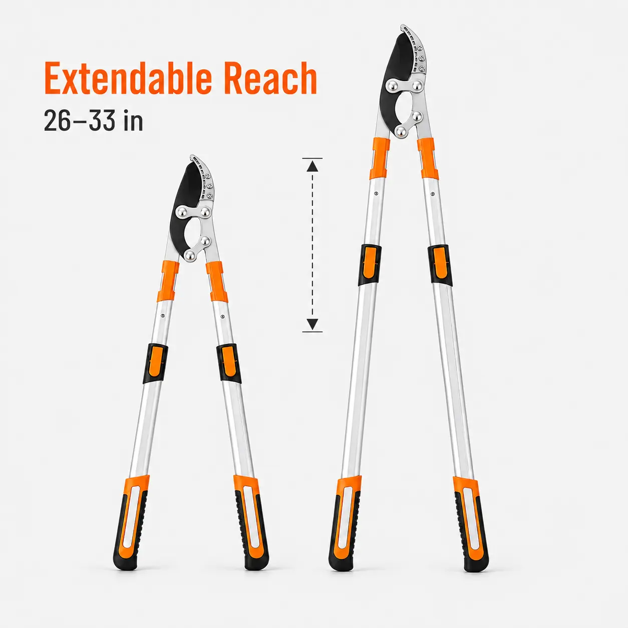 Heavy Duty Extendable Bypass Loppers Pruners for Gardening, 26-33" Telescopic Tree Pruning Tool with SK5 Steel Blade, Gear-Driven Cutting System, Cuts Up to 2" Branches for Trees, Shrubs