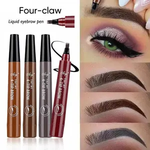 4 Fork Eyebrow Pen Microblading Tattoo Pen, Waterproof Long Lasting 24H Hold Natural Eyebrow Pencil, Easy to Use for Women Makeup Beginners