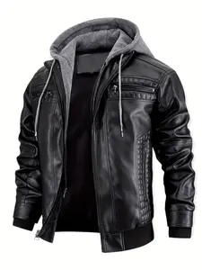 Retro Biker Bomber Jacket for Men - Stylish Black Hooded Design with Adjustable Drawstring, Multiple Zipper Pockets, and Studded Details - Perfect Casual Streetwear for Grad Parties Coats Menswear quilted jacket winter outfits cold weather outfits