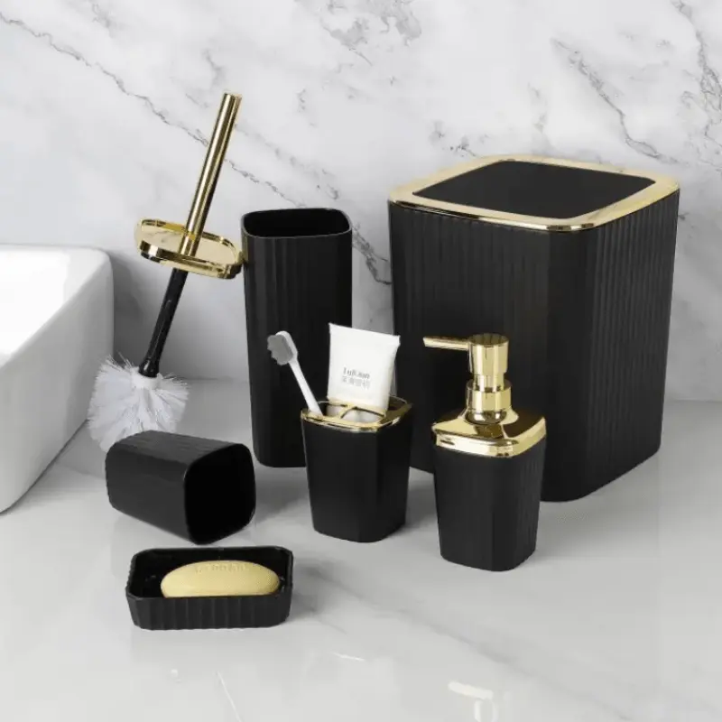 6pcs Bathroom Accessories Set,  Gorgeous Bathroom Set,Toilet Brush, Garbage Can, Soap Dispenser, Mouthwash Cup, Toothbrush Holder, and Soap Box