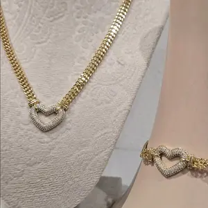 High Quality Gold Plated Heart Set - Elegant Necklace & Bracelet Set for Women