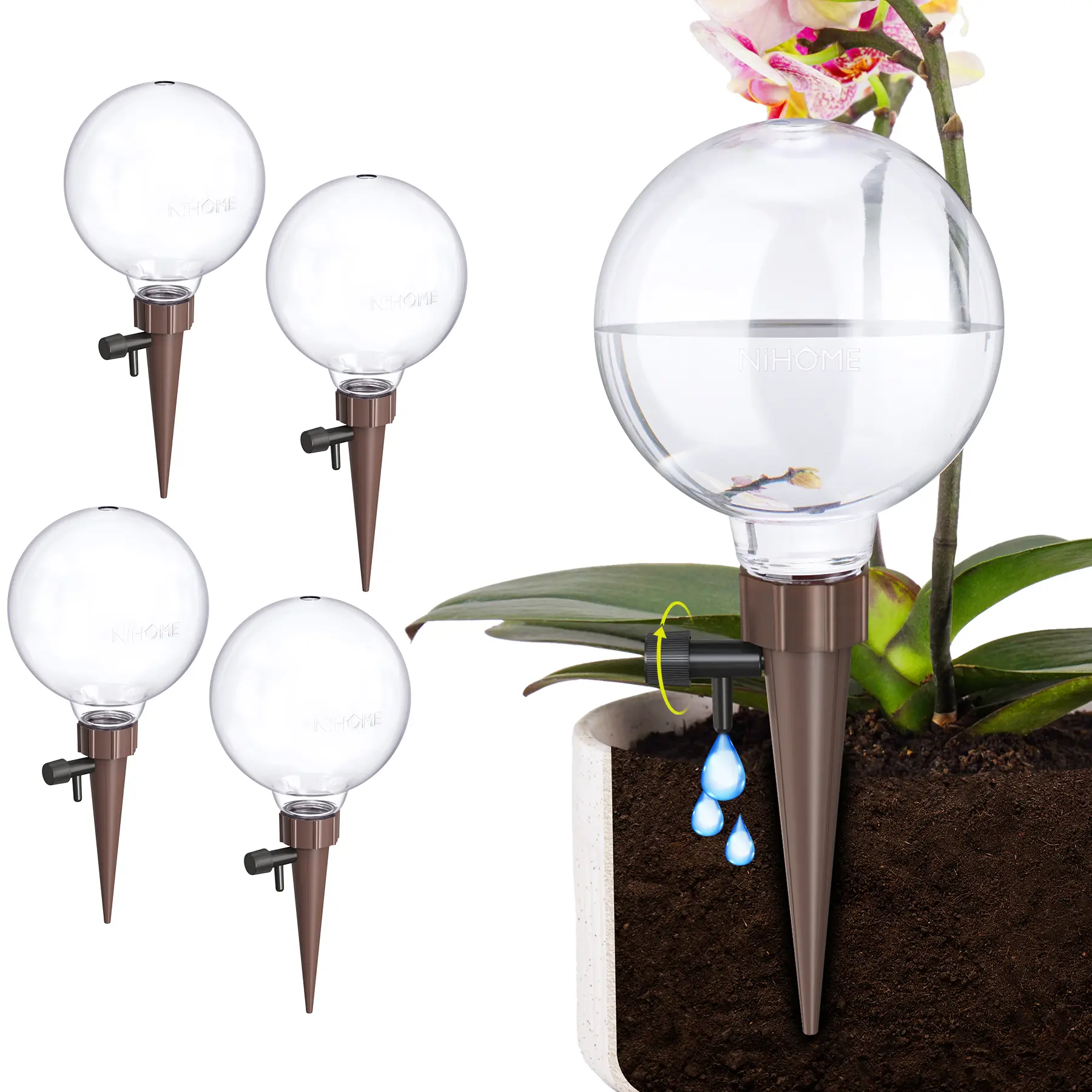 NiHome Plant Self-Watering Globes for Busy Individuals & Travelers,  Long-Lasting Moisture Consistent Dripper Spike, Adjustable Flow Valve  (4-Pack) - TikTok Shop