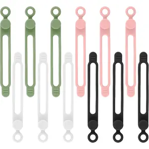 12Pcs Silicone Cable Ties Reusable Cable Organizer Multicolor Straps for Charging Cords 4.25" Long 0.47" Wide Soft Flexible Lightweight Durable Easy to Clean