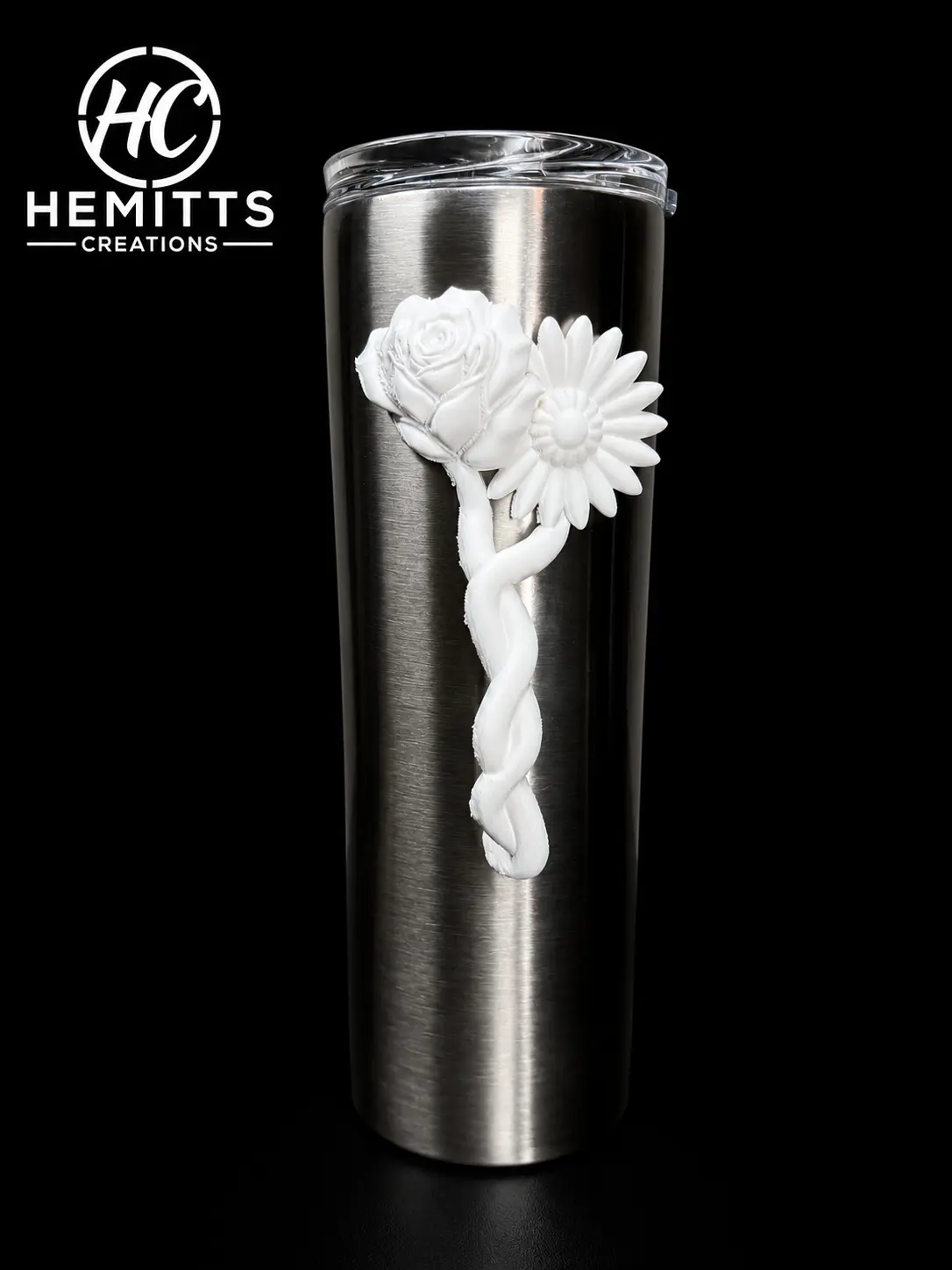 Rose & Daisy Tumbler Handle for Epoxy Tumblers – Floral Grip Handle