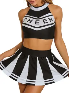Party Ready Cheerleader Lingerie Set - Red & White Crop Top with High Waist Mini Skirt Roleplay Outfit