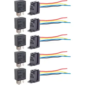 Car Heavy Duty Relay Switch 12V 30A SPDT 5Pin Wire Socket Plug Harness Waterproof Electrical Automotive Pack of 5