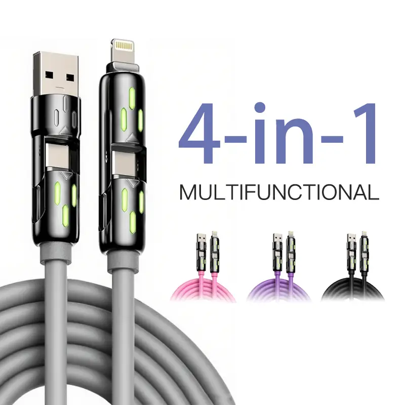 Universal 4-in-1 Charging Cable USB A to Type-C, Lightning, and Micro USB Connectors, Works with iPhone 15/16, iPad, Samsung, and More for Daily Use a