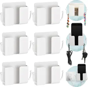 6 Pcs Wall Mount Phone Holder Self-Adhesive Wall Beside Organizer Storage Box Plastic Charging Phone Stand
