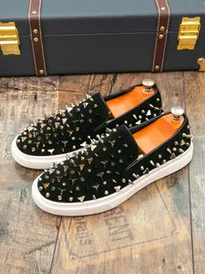 Men's Rivet Trendy Simple Board Shoes, Fashion Party Nightclub Daily Wear Business Loafers, Slip-On Walking Shoes