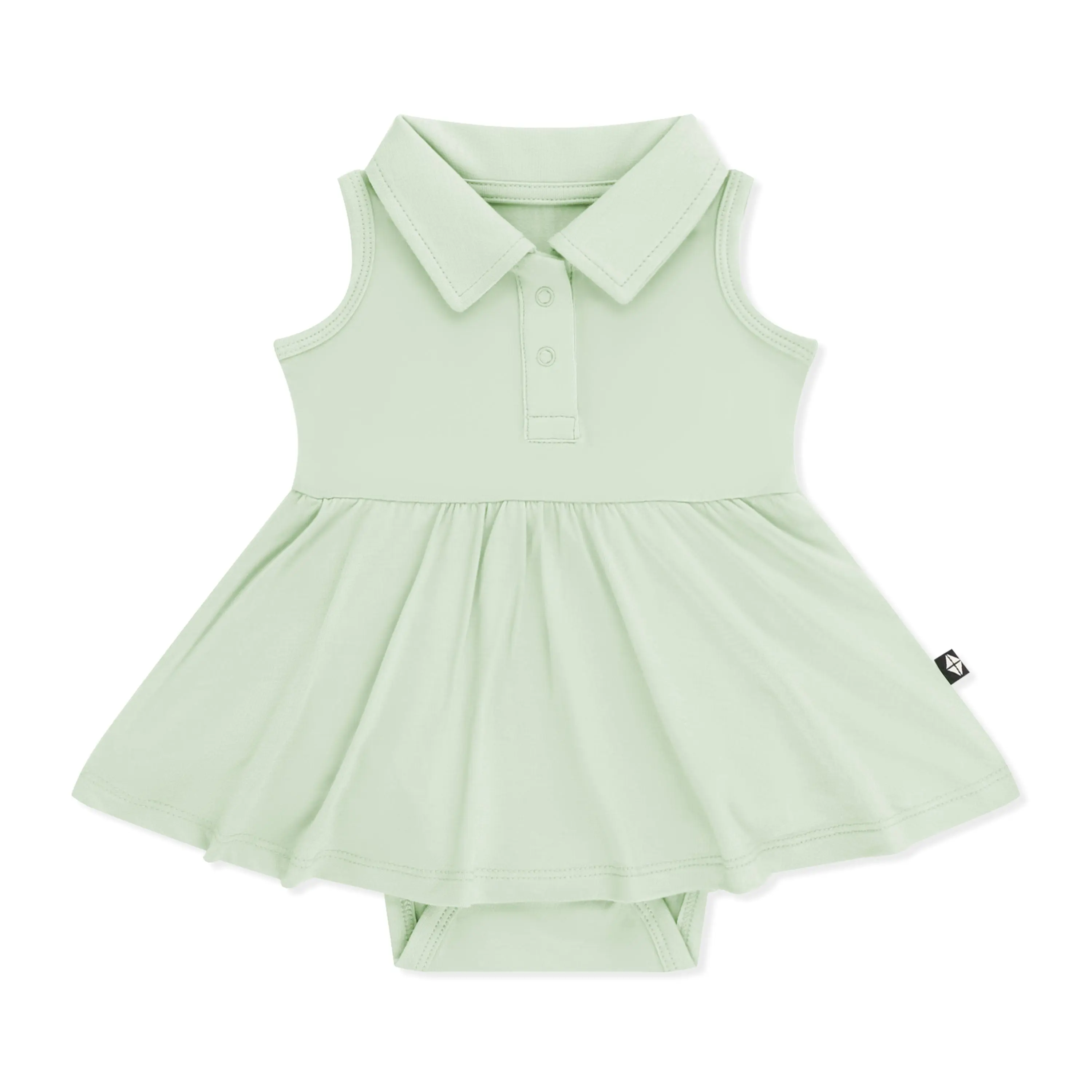 Kyte Baby Girl's Solid Polo Bodysuit Dress, Casual Collared Bamboo Rayon Clothes with Inseam Snaps in Basil, Soft Fabric