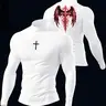 Unisex Gothic Cross & Wing Print High Neck Compression Long Sleeve T-Shirt | Y2K Dark Aesthetic Gym Streetwear Top