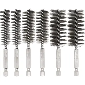 6 count Bore Brush for Drill, 1/4" Hex Shank Stainless Steel Twisted Wire Brush for Drill, Bristle Round Wire Brush with Different Sizes, Tube Pipe Cleaner for Rust (Diameter 12,19,25mm)