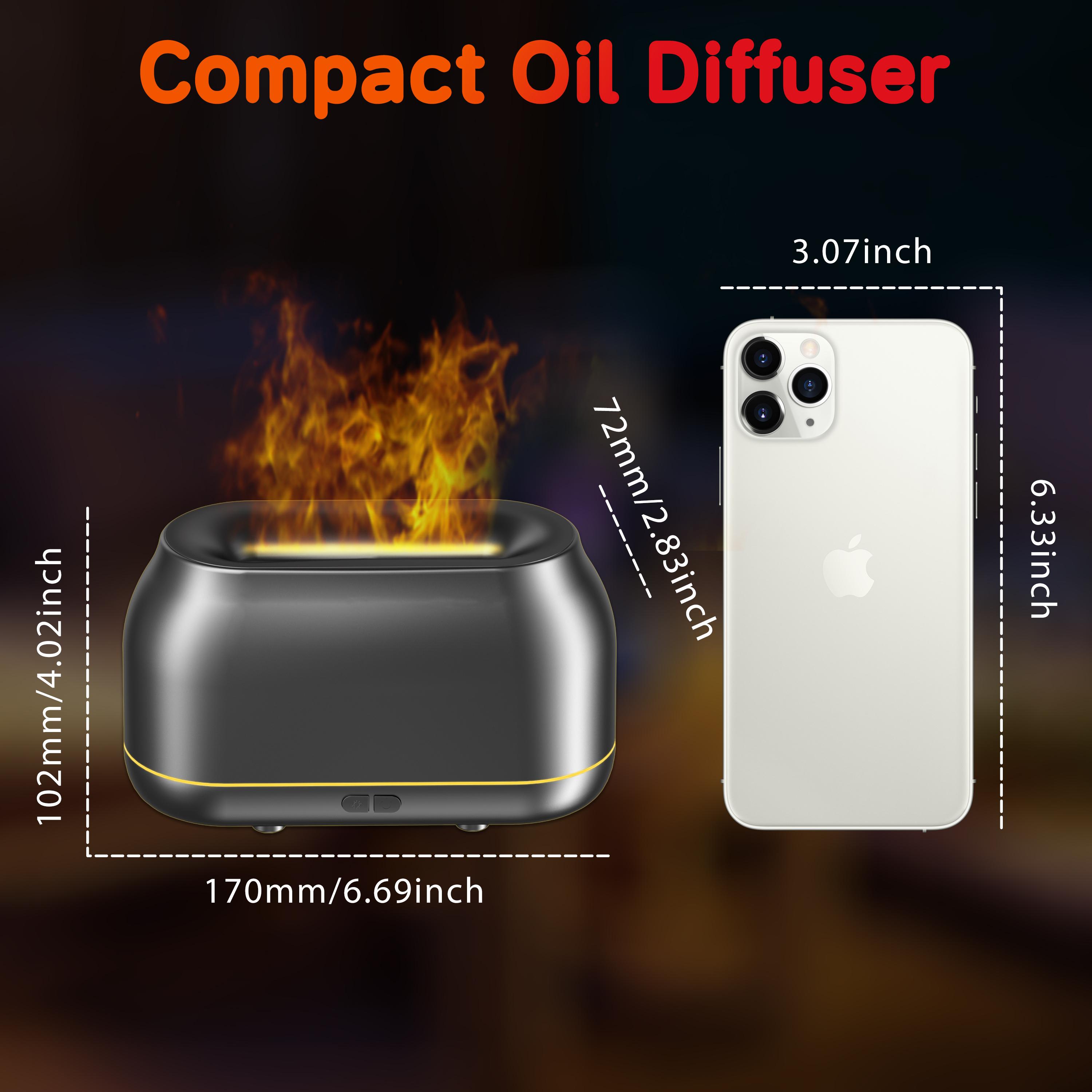 Essential Oil Diffuser Humidifier, 7-Color LED Flame Night Light, Auto Shut-Off, 160ml for Home Office Yoga Meditation