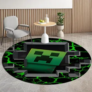 Pixel Block Game Character Print Rug, Round Non-Slip Absorbent Mat, Soft Memory Cotton Material, Suitable for Living Room Bedroom Dining Room Bathroom