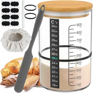 9Pcs Sourdough Starter Jar Kit 900ML Sourdough Starter Container Reusable Wide Mouth Glass Sourdough Fermentation Jar for Baking  Bakeware Wooden Lid