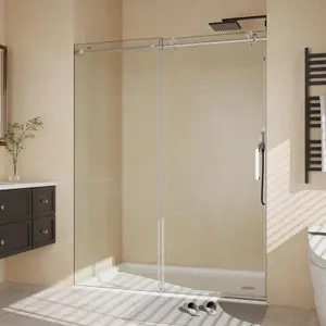 Shower Doors, Frameless Door 44-48" W x 76" H, Sliding Glass Door with 5/16" (8mm) Clear Tempered Glass for Bathroom
