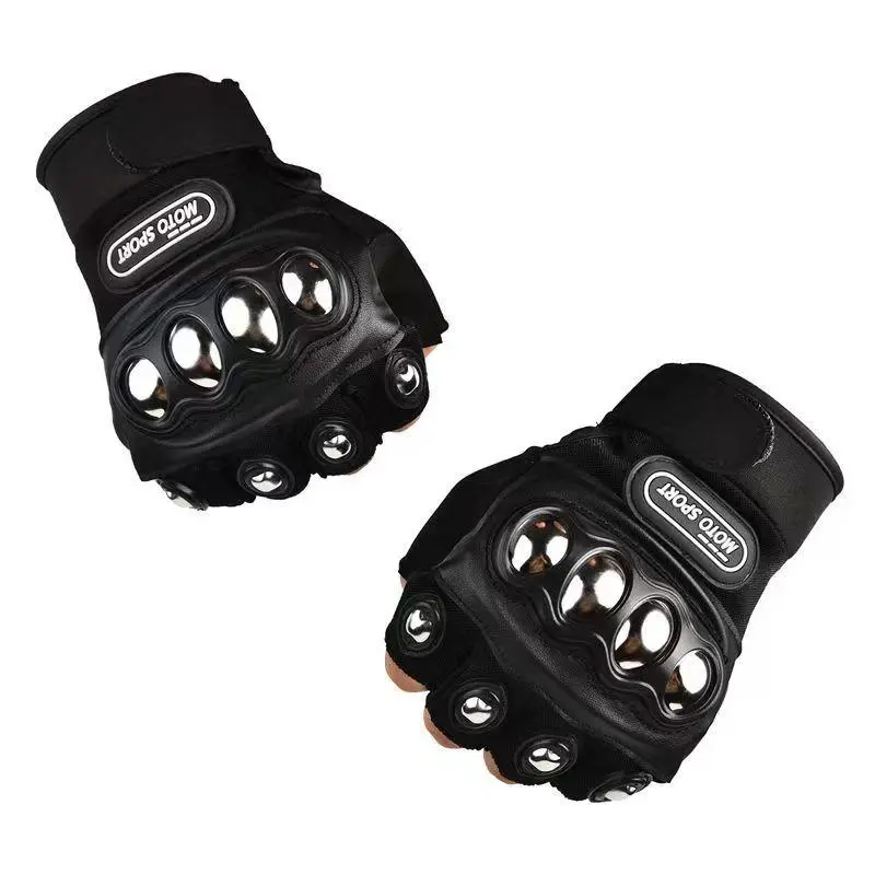 Outdoor Knuckle Half-finger Gloves, 1 Pair Steel Knuckle Motorcycle Powersports Protective Gloves, Steel Knuckle Protection, Motocross Gear, Motorcycle Riding Gloves, Motorcycle Accessories, ATV Gloves