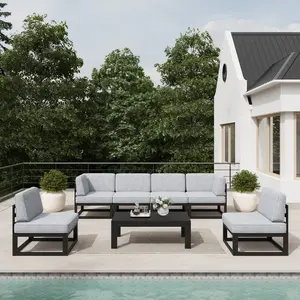 LayinSun Large Aluminum Patio Furniture Set, 7 Pieces Modern Outdoor Conversation Set Sectional Metal Sofa Set with Olefin Cushion