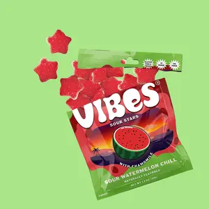 Vibes Candy Sour Watermelon Chill Fruity Stars | 6-Pack Gummy Candy | Sweet, Sour, Chewy Snack | Vegan, Gluten-Free, Low Sugar, High Fiber