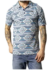 Kimes Ranch Men's Tulum Southwestern Striped Short Sleeve Button-Down Polo - Msh0000065-Nvy