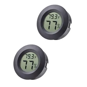 2-Pack Mini Hygrometer  Fahrenheit or Celsius Meter Digital LCD  Indoor Room Round Humidity Temperature Gauge for Humidors Home Greenhouse Babyroom Reptile Incubator