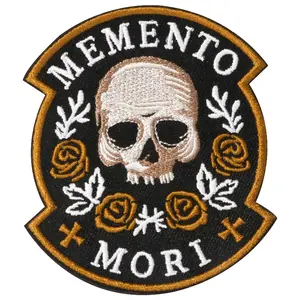 Memento Mori Rose Skull Embroidered Patch, Unique Embroidery, Back Adhesive Iron-On, Suitable for Clothes Jackets Bags Hats Accessories