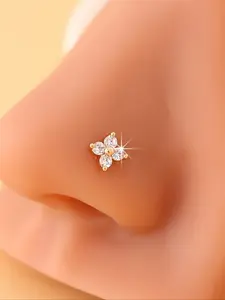 Bohemian Vintage Four-Leaf Clover Zircon Nose Stud, Brass Material, Fashionable Piercing Jewelry Gift for Women, All Seasons Wear, Nose Ring Jewelry