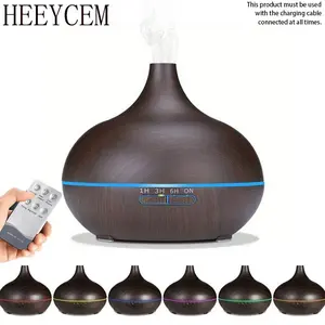 HEEYCEM Wood Grain Aroma Diffuser, 1 Count USB Powered Aroma Diffuser with Remote Control, Super Quiet Cool Mist Humidifier for Large Room, Office, Home, Bedroom