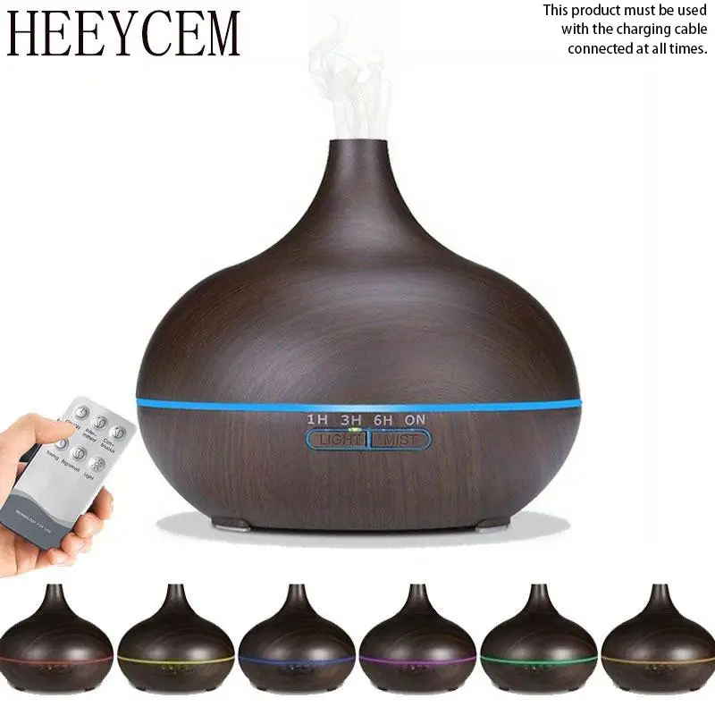 HEEYCEM Wood Grain Aroma Diffuser, 1 Count USB Powered Aroma Diffuser with Remote Control, Super Quiet Cool Mist Humidifier for Large Room, Office, Home, Bedroom