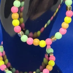 Lollipop Bubblegum Bracelet - Colorful Beads with Silver Tone Charms - Fun and Bright Accessory for Kids and Adults