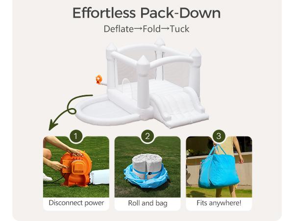 Outfunny White Bounce House with Slide, Inflatable Bouncy House for Kids 3-8 w/Ball Pit, Outdoor & Indoor, Bounce Area 8'x8', Capacity 400 lb