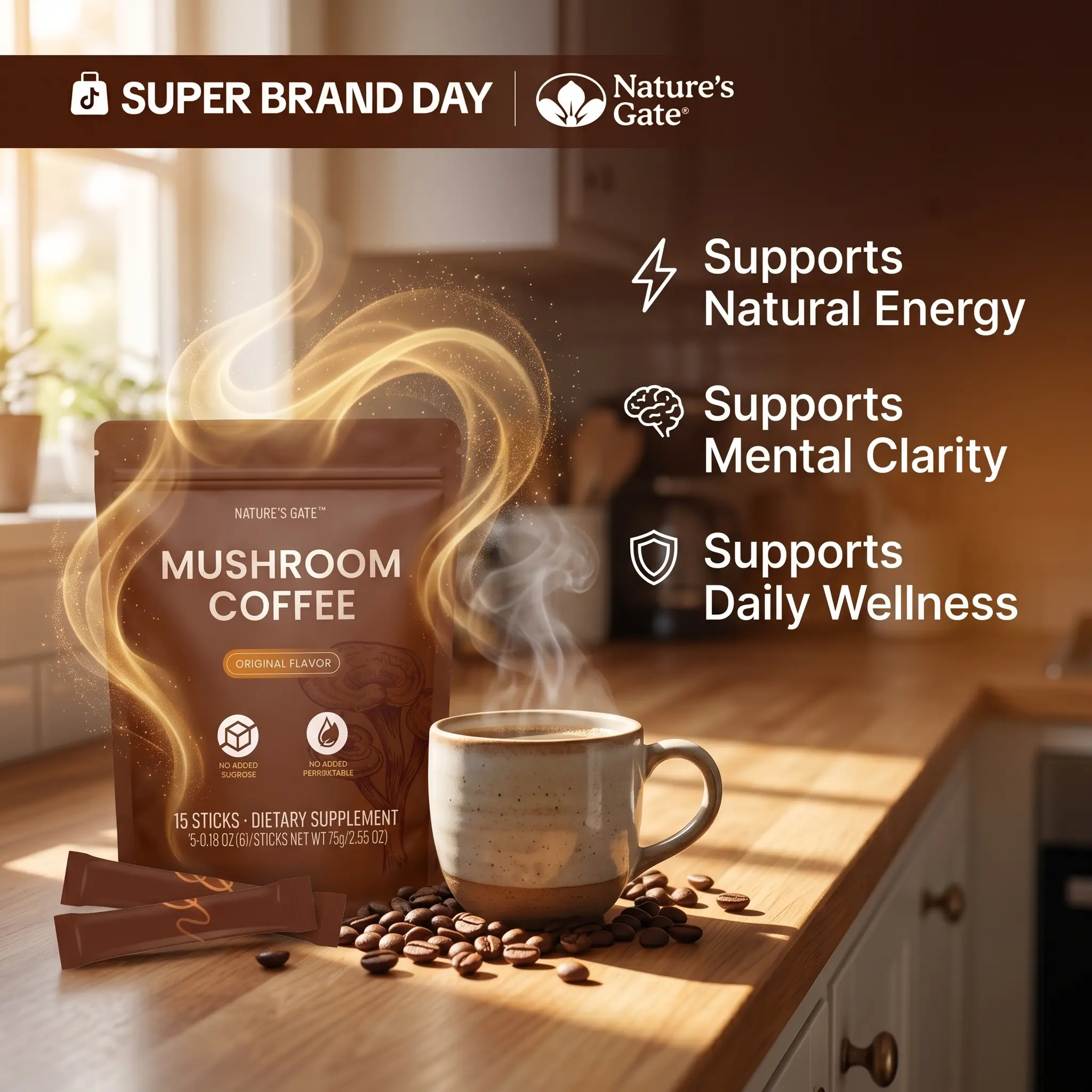 Organic Superfoods Arabica Instant Coffee Powder Beverage - 5 Adaptogenic Nootropic Varieties, Clean Label Functional Energy Focus Food Supplement Mushroom Powder & Drink, Pre-Workout Gut Health Support, Food Supplement Mushroom Powders