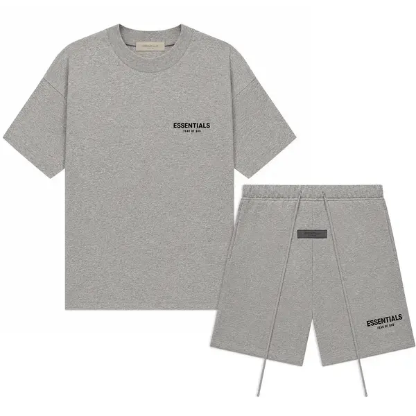 Unisex 2-Piece Fear Of God Essentials Classic Casual Elastic Tee + Shorts Set, SS22 Dark Oatmeal