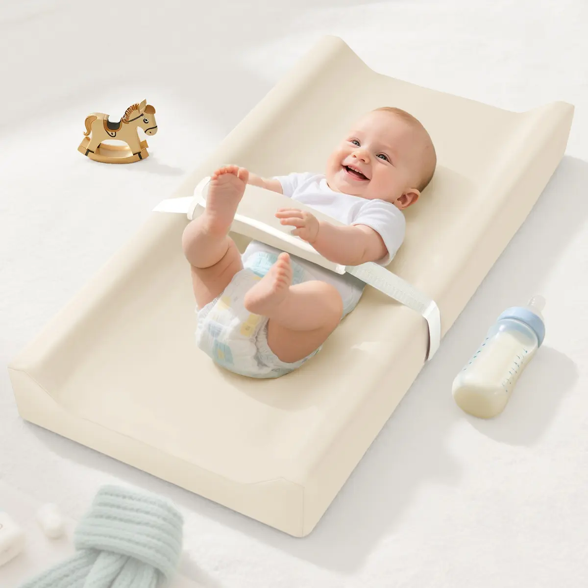 Caveen Baby Changing Pad, Waterproof PU Cover, Contoured Diaper Changing Pad, with Non-Slip Safety Belt, Waterproof & Wipe-Clean, Cozy Diaper Changing Pad for Dresser and Table, Portable and Lightweight, Large Cushioned Foam, Beige, dealsforyou, summerwin