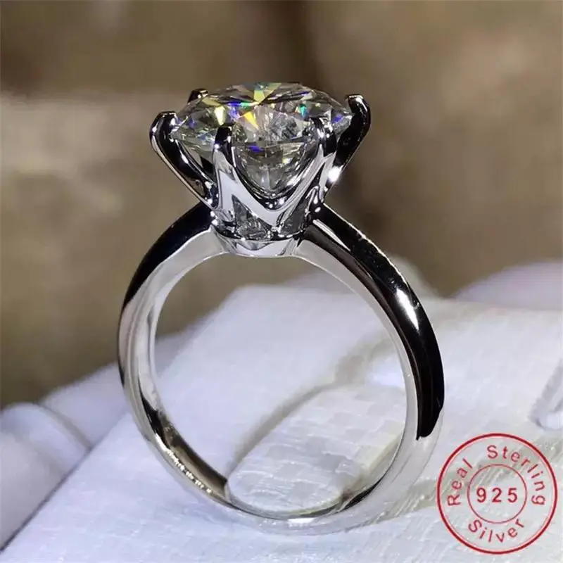 Fashion Brand Jewelry Solitaire 6mm Moissanite S925 Sterling Silver Engagement Wedding Band Ring For Women