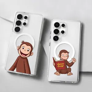 Curious George Magnetic phone Case for Samsung S26/S25/S24/S23/S22/S21/S20/S10/NOTE20/NOTE10/NOTE9/PLUS/ULTRA/FE/A57/A56/A55/A54/A37/A36/A35/A34/A26/A25/A24/A23/A17/A16/A15/A14/A07/A06/A05,with MagSafe,Cute monkey Transparent Shockproof Protective Cover