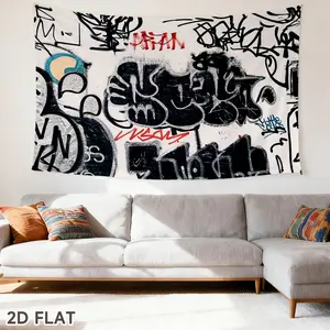 Tapestry 1Pc Large Wall With Graffiti Letters & Lines - Modern Gothic - Alphabet Chart (Horizontal Hanging) |   Fabric Suitable For Dorm, Bedroom, Office Decor - Installation With Free Package