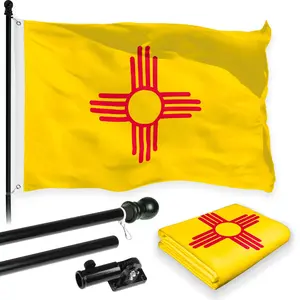 G128 Combo Pack: 6 Feet Tangle Free Spinning Flagpole (Black) New Mexico NM  3x5 ft Printed 150D Brass Grommets (Flag Included) Aluminum Flag Pole