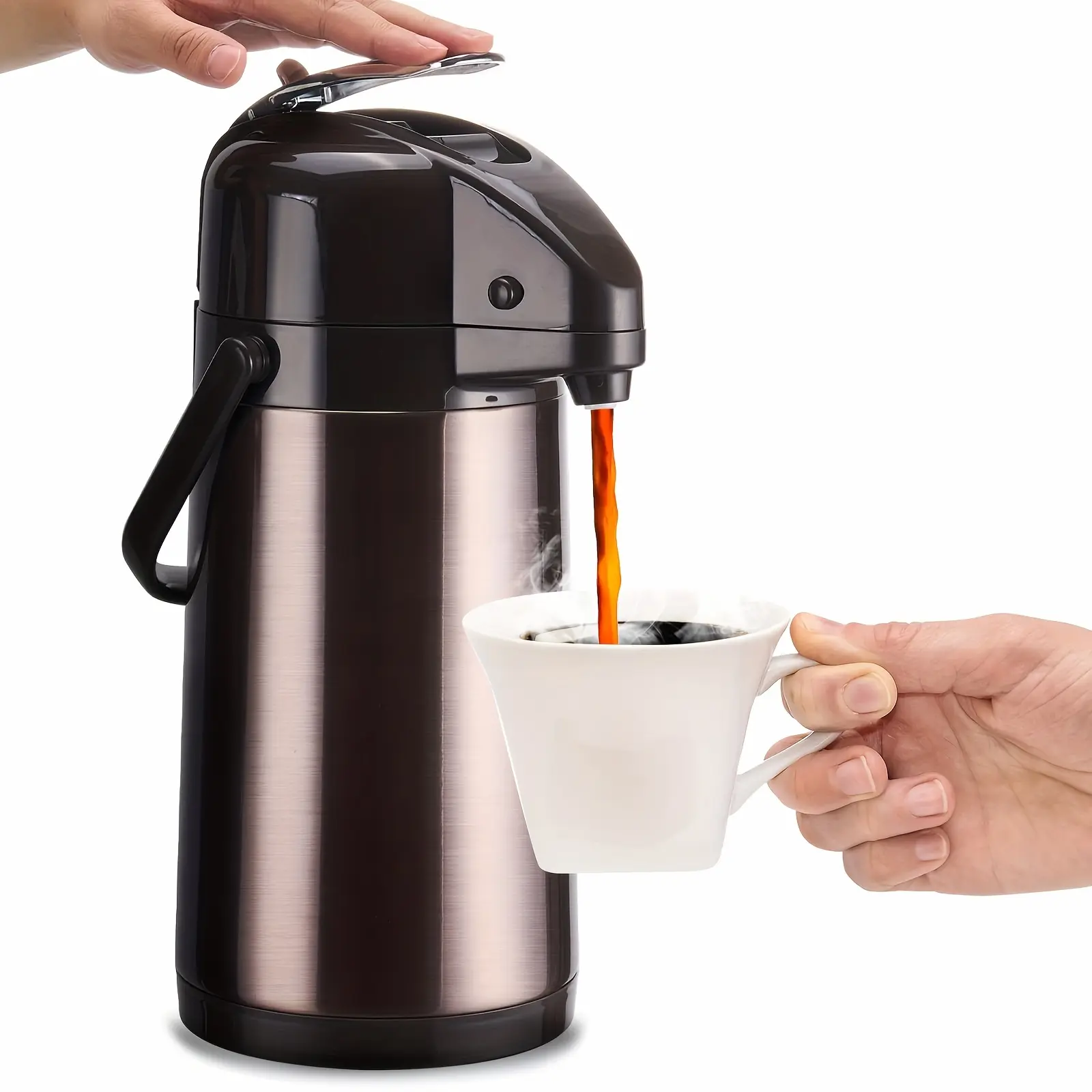 Upgraded Airpot Coffee Carafe With Double Pump 84oz/2.5L Stainless Steel Drink Dispenser For Hot/Cold Beverage With Lazy Susan Base, Coffee Termos Para Cafe For Hot Cocoa For Parties